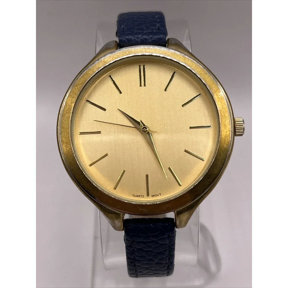 Francesca's Women's Quartz Watch Gold Tone Blue Band 9756- New Battery‎
